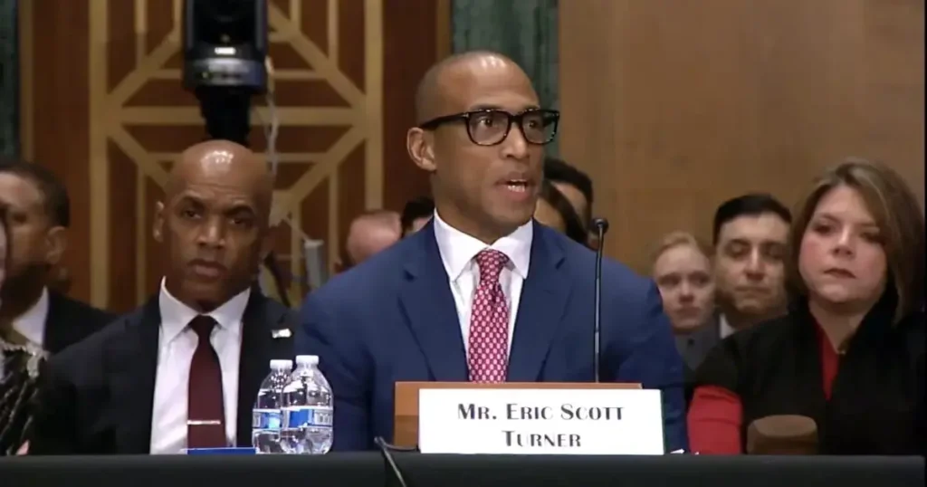 Eric Scott Turner, nominee for secretary of the Department of Housing and Urban Development, testifies at his confirmation hearing before the U.S. Senate Committee on Banking, Housing and Urban Affairs, on Jan. 16, 2025. (Screenshot from committee webcast)