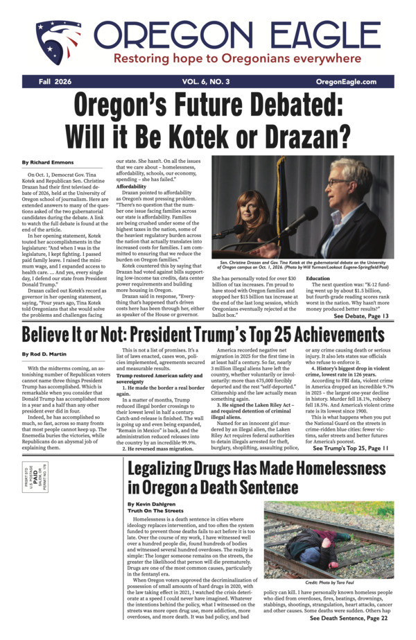 Front page of current Oregon Eagle newspaper